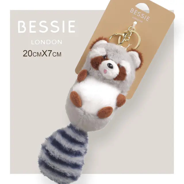 Bessie London Plush Grey Raccoon Bag Charm – a mischievously cute companion full of character
