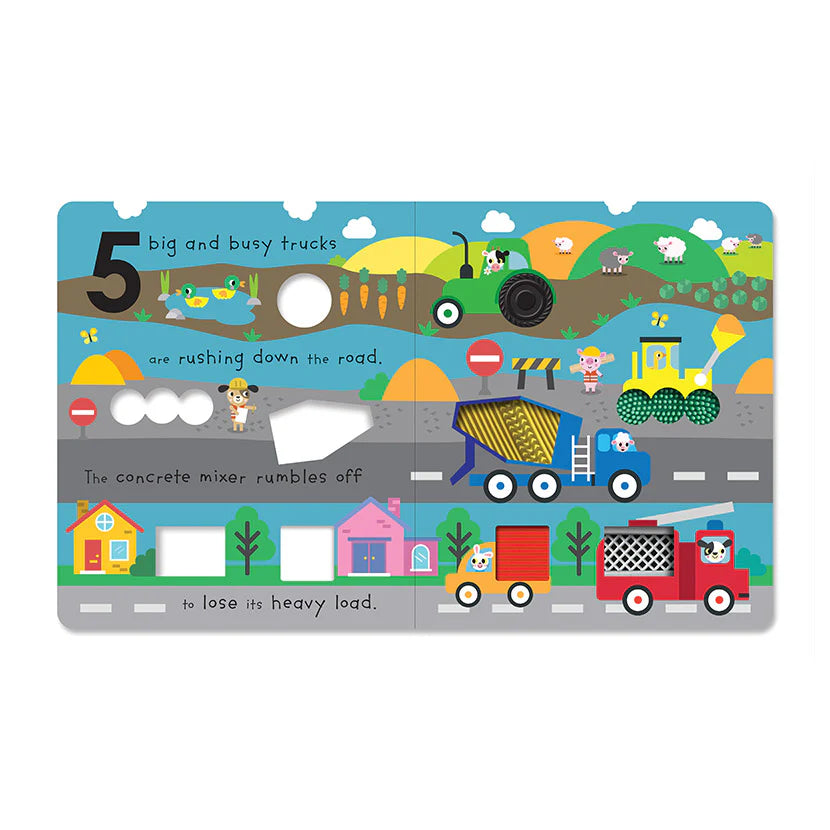 5 Big and Busy Trucks Touch and Feel Book - open