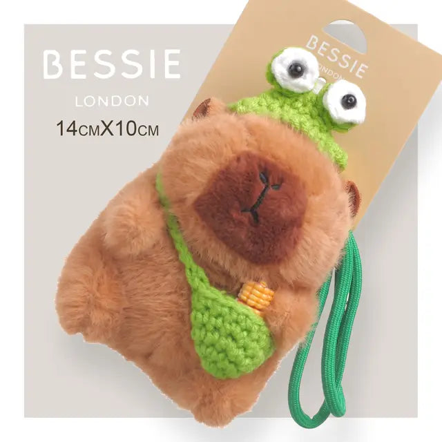 Bessie London Plush Capybara Frog Bag Charm