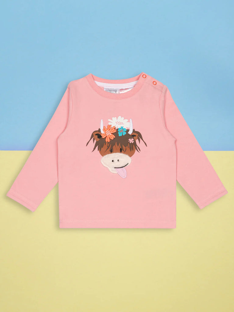 Blade &amp; Rose Bonnie the Highland Cow Top - bold, bright and fun! This gorgeous pale pink top features a sweet Bonnie the Highland Cow design. Sold by Say It Baby Gifts