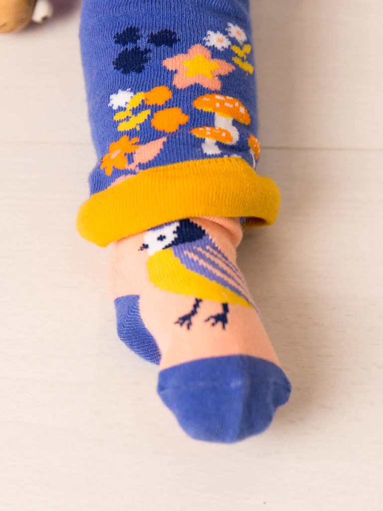 Blade &amp; Rose Kind to Nature Socks - bold, bright and fun! These gorgeous socks in peach and purple have a gorgeous Blue Tit design. Sold by Say It Baby Gifts