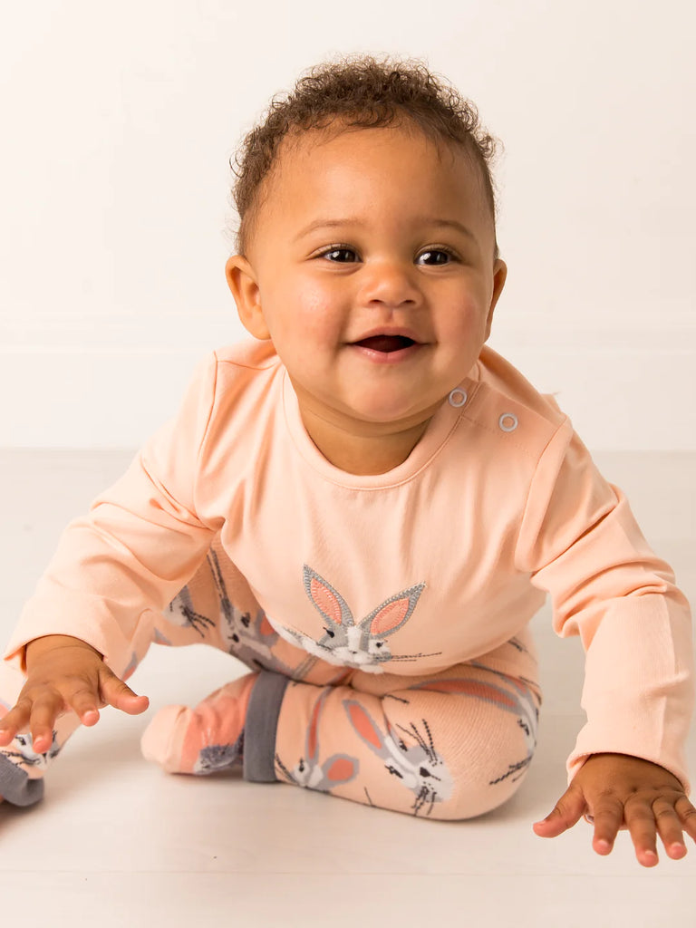 Blade &amp; Rose Mollie Rose the Bunny Top - bold, bright and fun! This gorgeous peach top features a fluffy Bunny applique. Sold by Say it Baby Gifts