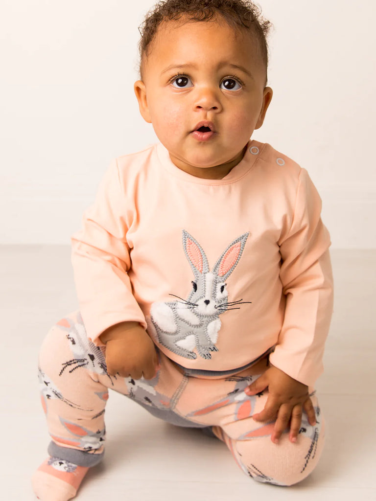 Blade &amp; Rose Mollie Rose the Bunny Top - bold, bright and fun! This gorgeous peach top features a fluffy Bunny applique. Sold by Say it Baby Gifts