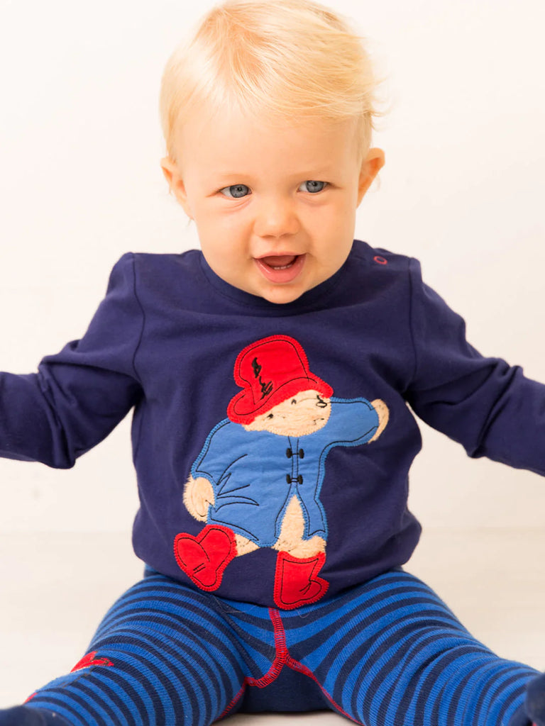 Blade &amp; Rose Paddington Bear Top - bold, bright and fun! This gorgeous navy blue top features a fun Paddington Bear applique. Sold by Say It Baby Gifts