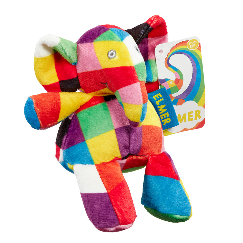 This cute Elmer Rattle is made from baby soft plush and has a gentle chime. Sold by Say It Baby Gifts