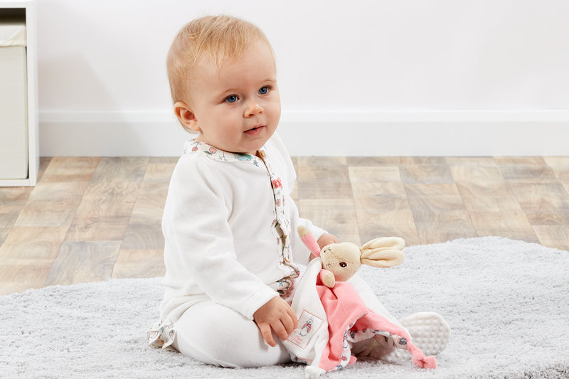 This cute Flopsy Bunny Comfort Blanket is made from soft plush and is based on his character in the endearing Beatrix Potter tales. Sold by Say it Baby Gifts