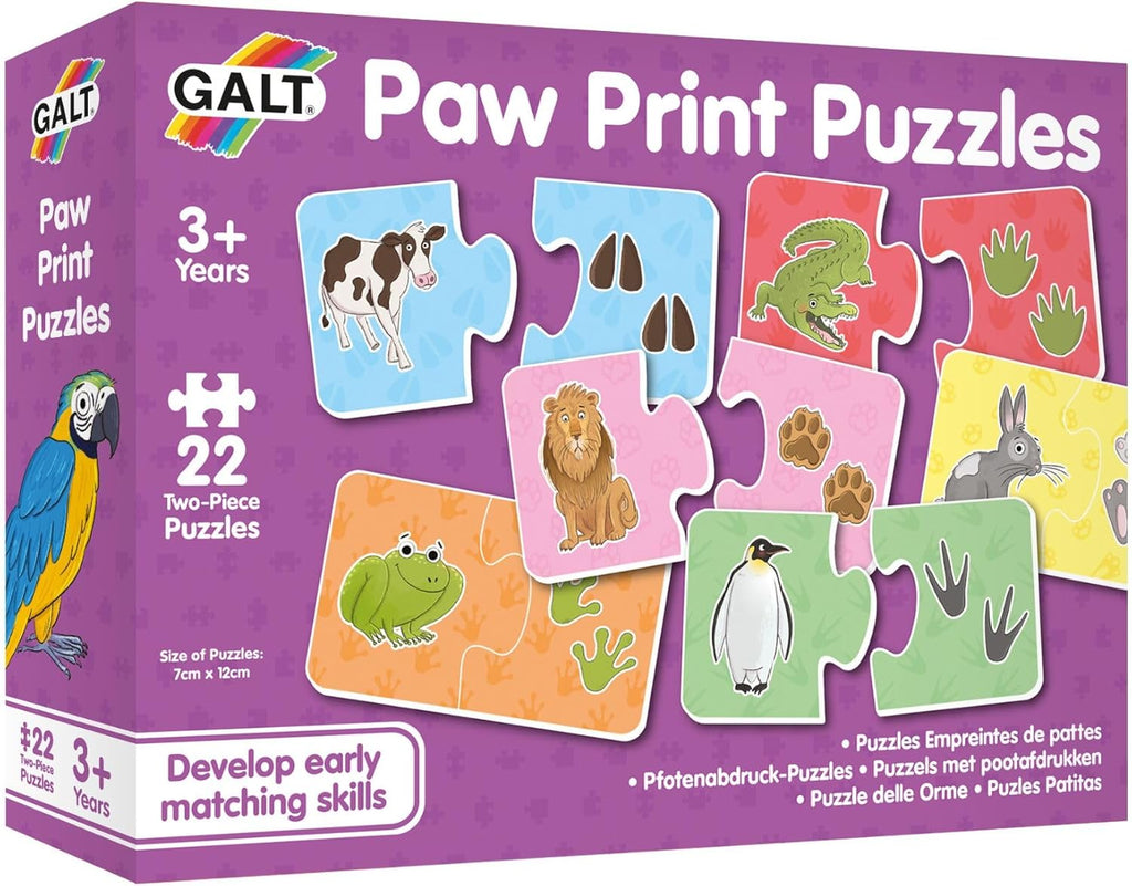 Box of GALT Paw Print Puzzles with colorful illustrations of animals and their paw prints.