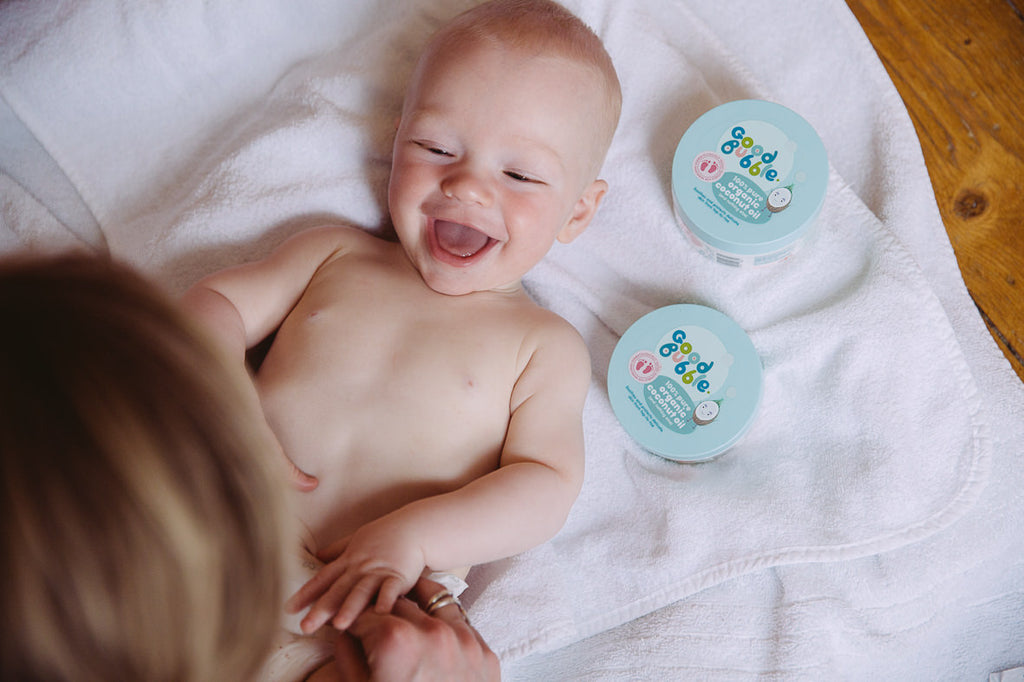 Good Bubble Organic Baby Coconut Oil - a lovely multi-purpose moisturiser, which helps to protect delicate baby's skin. Sold by Say It Baby Gifts