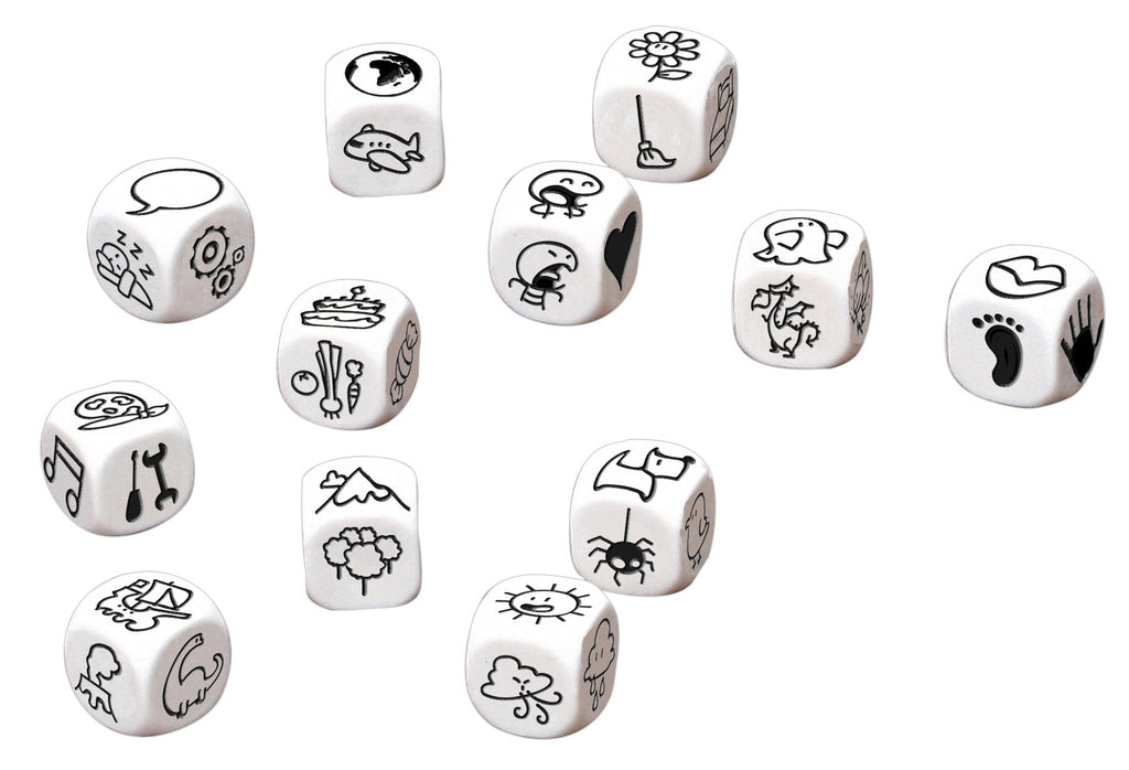 Imagidice is a pocket-sized story machine that turns a handful of picture dice into imaginative fun. Dice - lips, dog, mountain and more