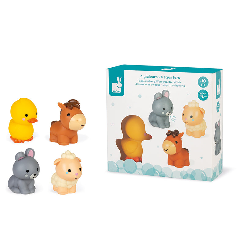 Janod Farm Animal Bath Toys - a perfect gift for baby bath time fun!  Sold by Say It Baby Gifts