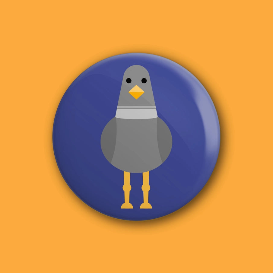 Hey There Munchquin Pigeon Button Badge - a quirky and fun pin badge featuring a quirky and bold pigeon! Sold by Say It Gifts