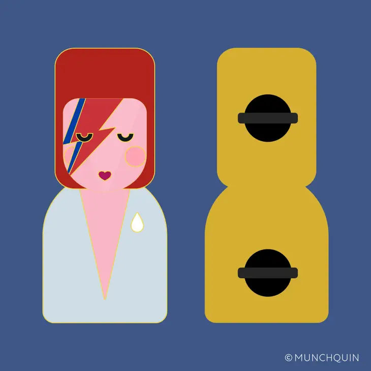 Munchquin David Bowie As Ziggy Stardust Hard Enamel Pin - a quirky and fun enamel pin badge featuring the legendary David Bowie.