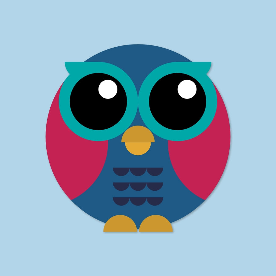 Munchquin Little Wise Owl Wooden Brooch - a quirky and fun wooden brooch featuring a colourful owl!