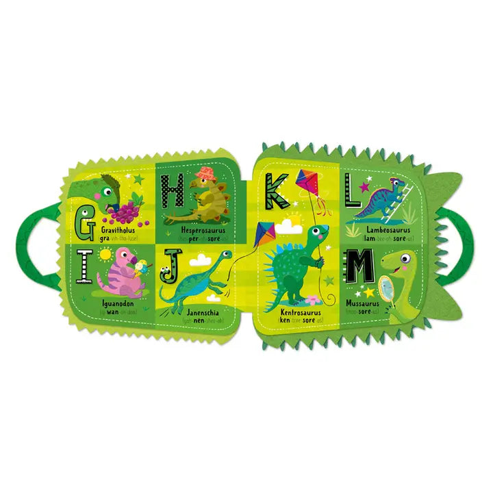 Meet the perfect buddy for your little explorer- My Green and Scaly Dinosaur ABC backpack - letters