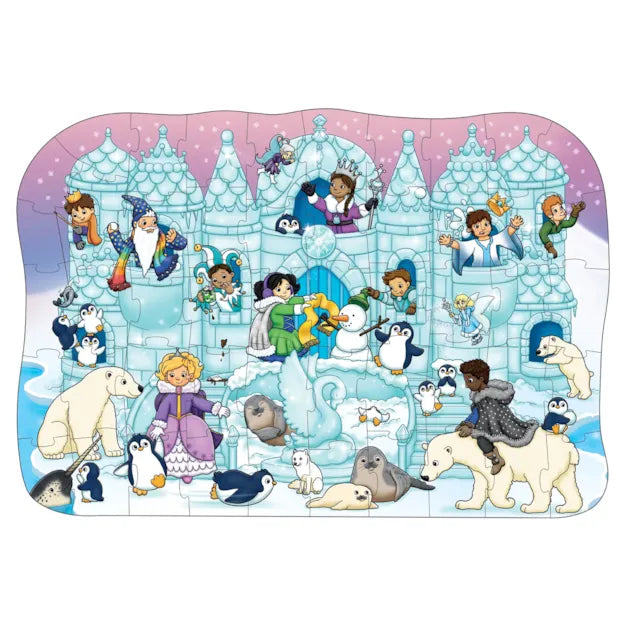 Includes a giant poster. Illustration of children and animals in an ice castle scene