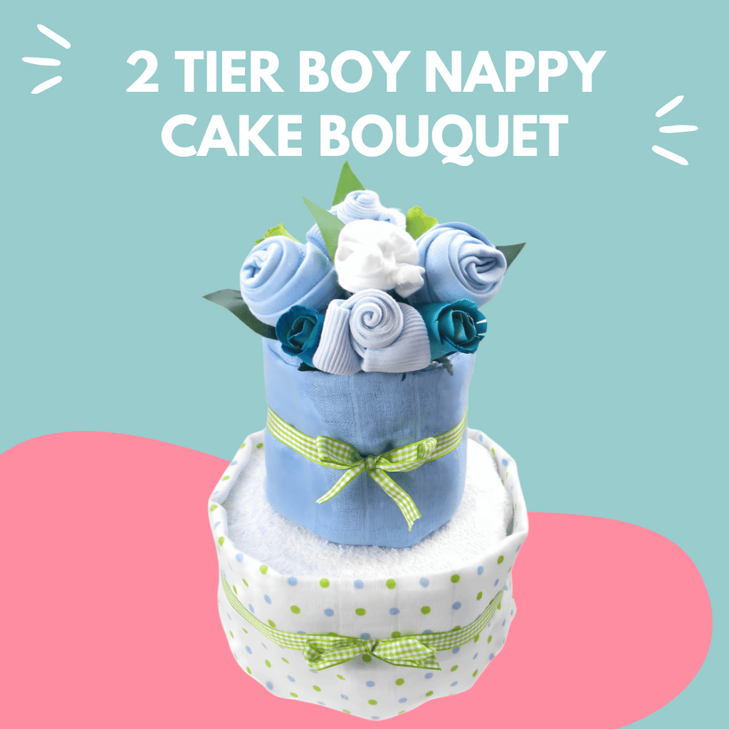Say It Baby - Baby Boy Nappy Cake Bouquet - 2 Tier. baby gift set