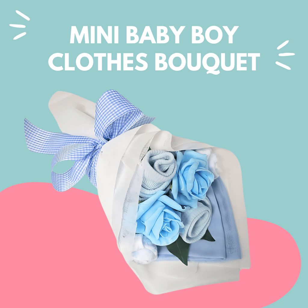 Say It Baby - Mini Baby Boy Clothes Bouquet, colourful background