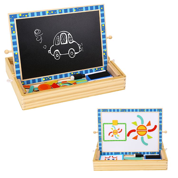 Tooky Toy Shapes Magnetic Puzzle - this brilliant activity centre has a double sided board, wooden storage box and handle - perfect for on the go fun! Sold by Say It Baby Gifts