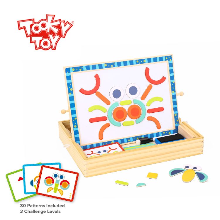 Tooky Toy Shapes Magnetic Puzzle - this brilliant activity centre has a double sided board, wooden storage box and handle - perfect for on the go fun! Sold by Say It Baby Gifts