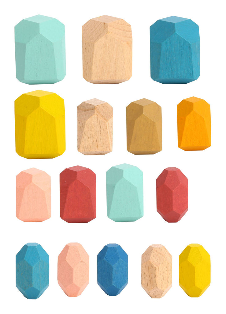 Tooky Toy Wooden Stacking Stones - colourful and chunky solid wooden stacking stones. Sold by Say It Baby Gifts