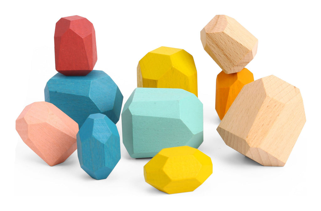 Tooky Toy Wooden Stacking Stones - colourful and chunky solid wooden stacking stones. Sold by Say It Baby Gifts