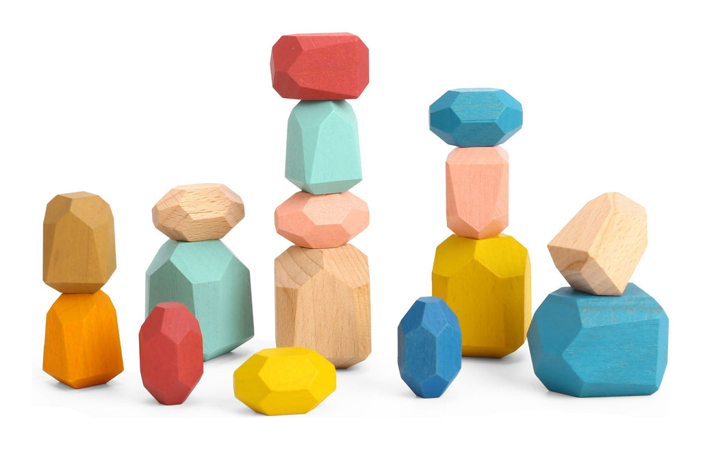 Tooky Toy Wooden Stacking Stones - colourful and chunky solid wooden stacking stones. Sold by Say It Baby Gifts