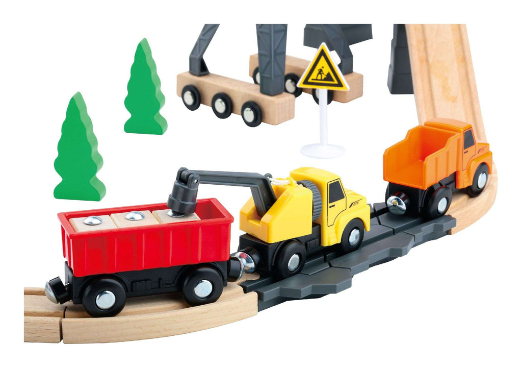 Tooky Toy Wooden Construction Yard Train Set
