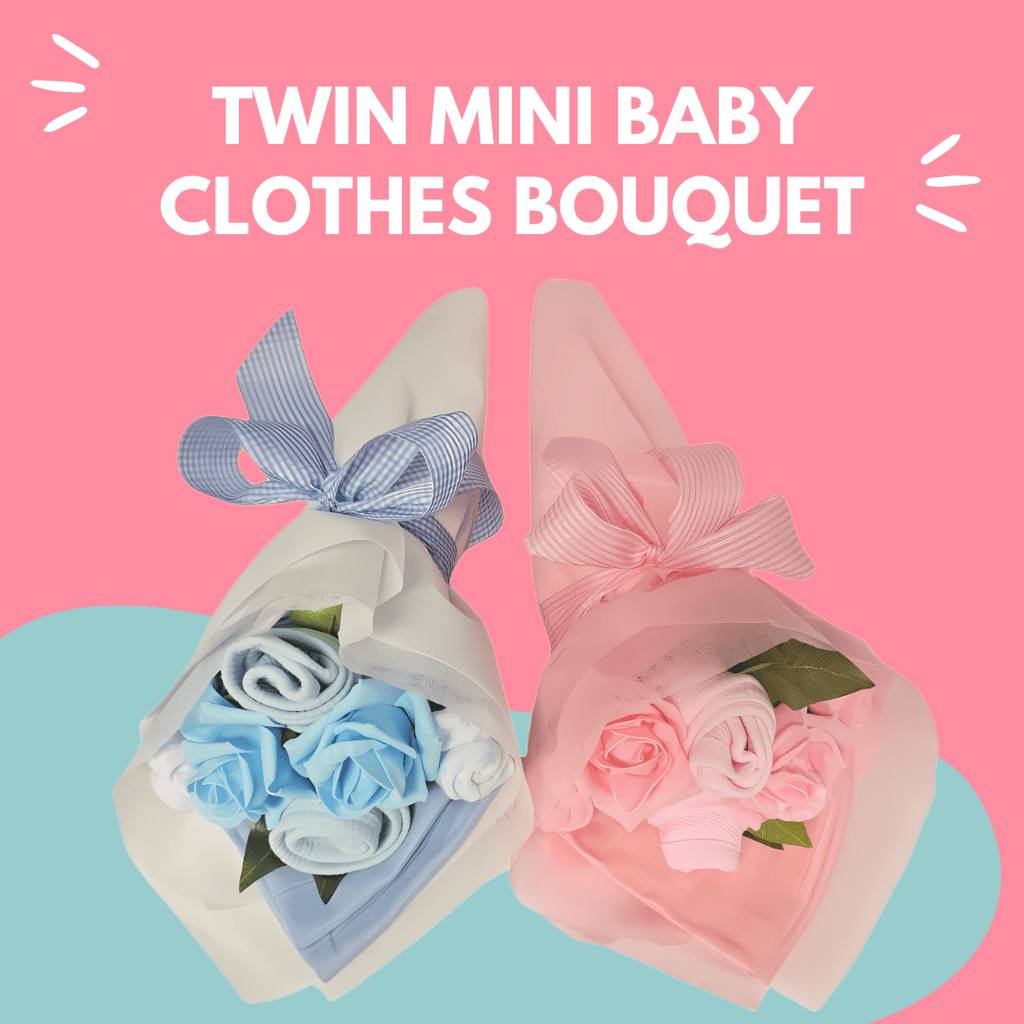 Twin Mini Baby Clothes Bouquet - Colourful background