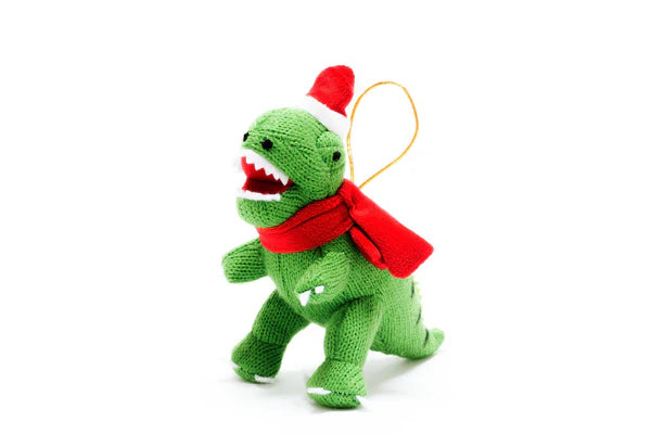 Best Years Knitted Green T-Rex Xmas Decoration. Sold by Say It Baby Gifts
