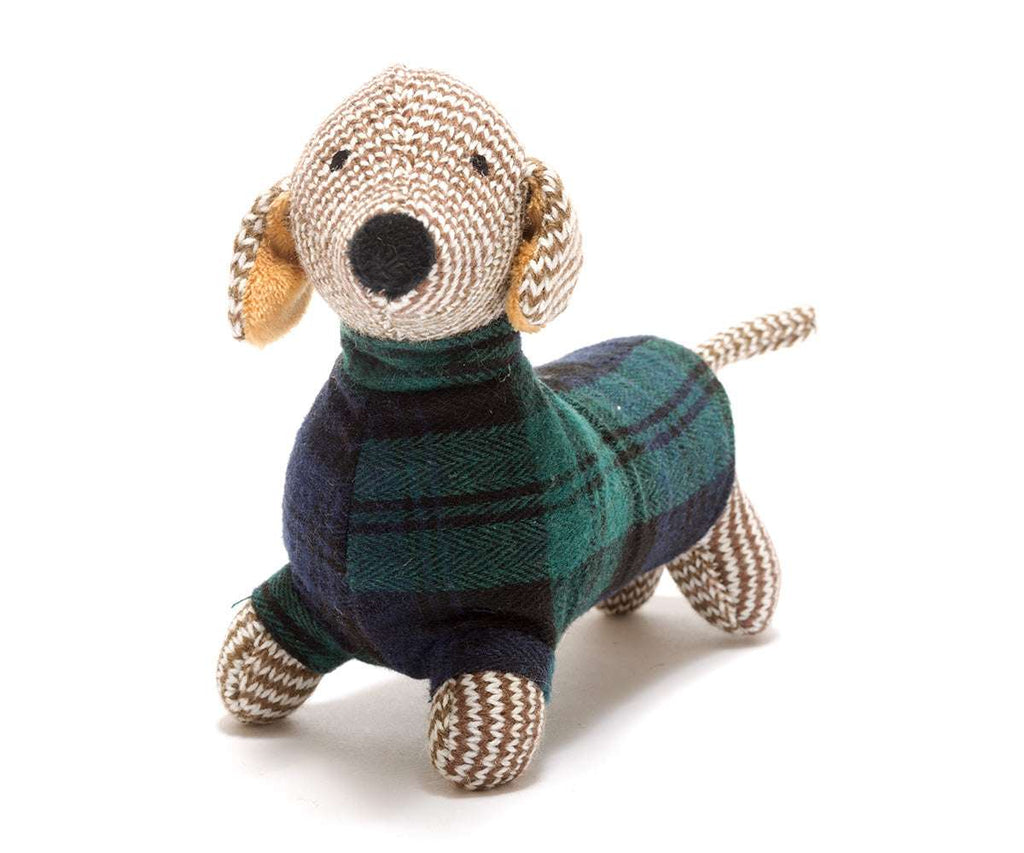 Best Years Knitted Sausage Dog Rattle - Tartan Jumper