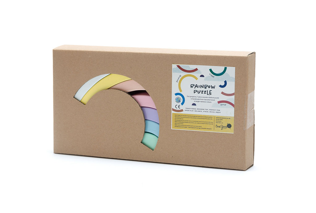 Pastel Fair Trade Wooden Rainbow Stacker Toy. Sold by Say It Baby Gifts