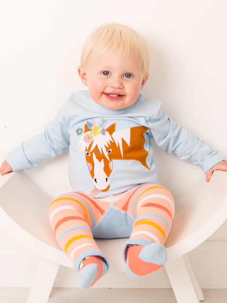 Blade & Rose Bella the Horse Top - bold, bright and fun! This gorgeous pale blue top features a playful horse design. Sold by Say It Baby Gifts