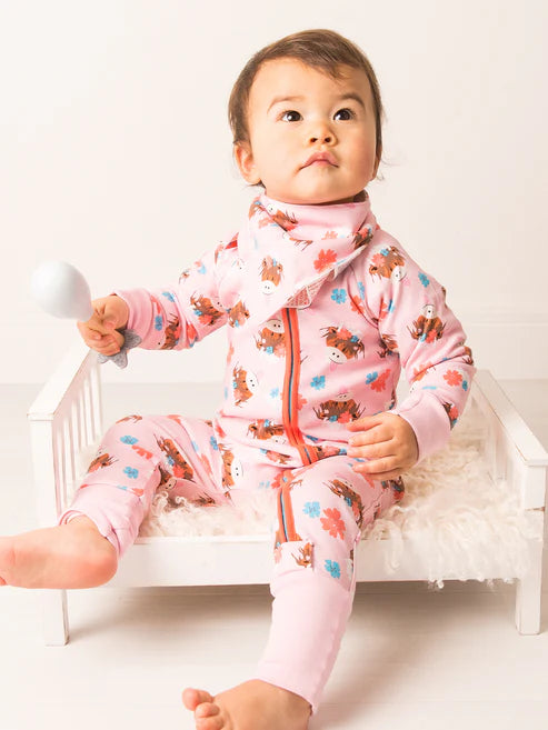 Blade &amp; Rose Bonnie Highland Cow Zip-Up Romper - bold, bright and fun! 