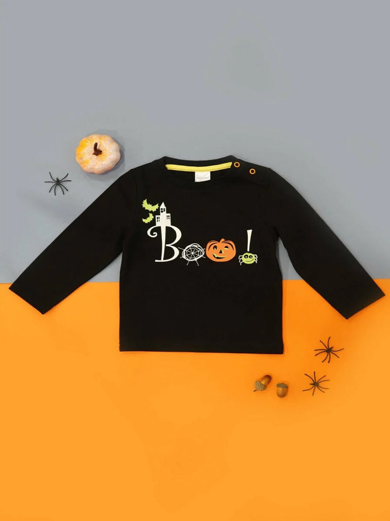 Blade & Rose Boo Top - bold, bright and fun! This gorgeous black top features a sweetly spooky "Boo" design with pumpkin and cobwebs. It also glows in the dark!