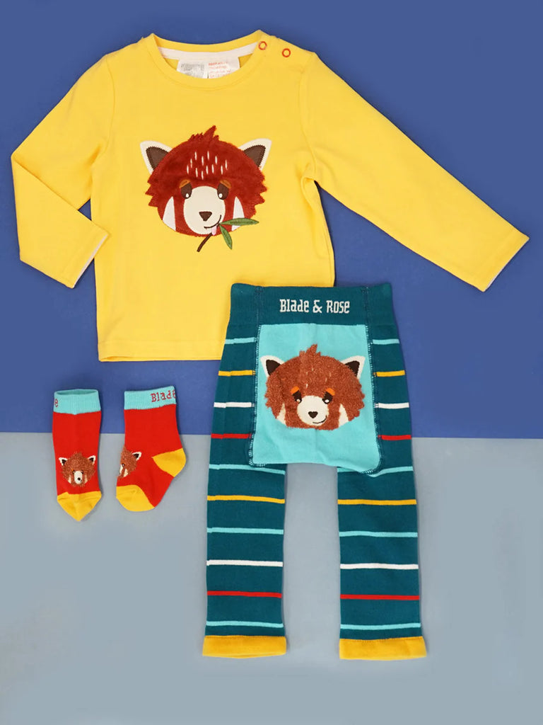 Blade & Rose Chip the Red Panda Top - bold, bright and fun! This gorgeous bright yellow top features a sweet applique of Chip the Red Panda.