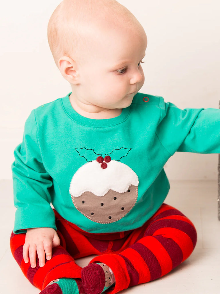 Blade & Rose Christmas Pudding Top - bold, bright and fun! This gorgeous bright festive green top features a sweet Christmas Pudding design.