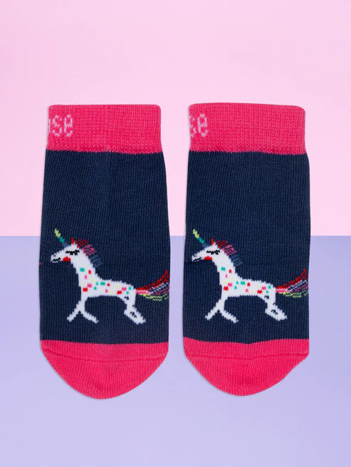 Blade and Rose Fairytale socks in pink and purple with rainbow unicorn design