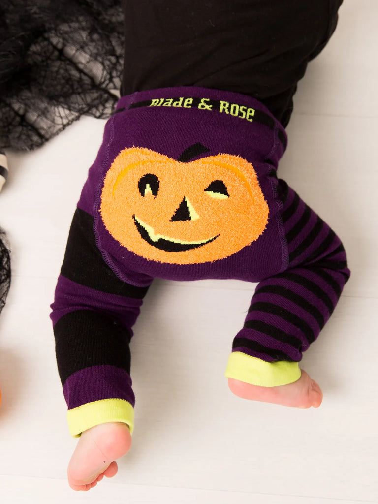 Blade & Rose Fluffy Pumpkin Leggings - bold, bright and fun! These fab leggings are black and purple striped with a gorgeous fluffy Pumpkin design on the bum.