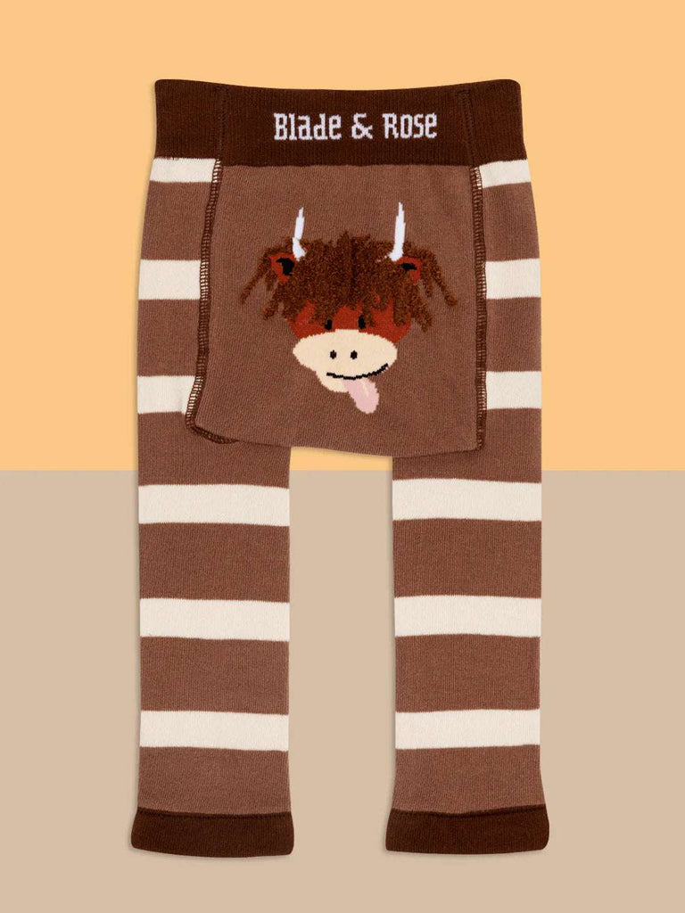 Blade & Rose Neutral Hamish Cow Leggings - bold, bright and fun! These fab leggings are brown and cream with a cute Hamish the Cow design. colourful background
