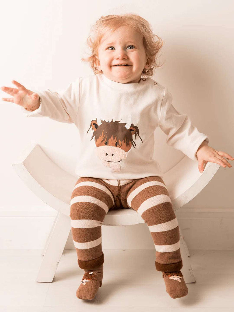 Blade & Rose Neutral Hamish Cow Leggings - bold, bright and fun! These fab leggings are brown and cream with a cute Hamish the Cow design, available as as set