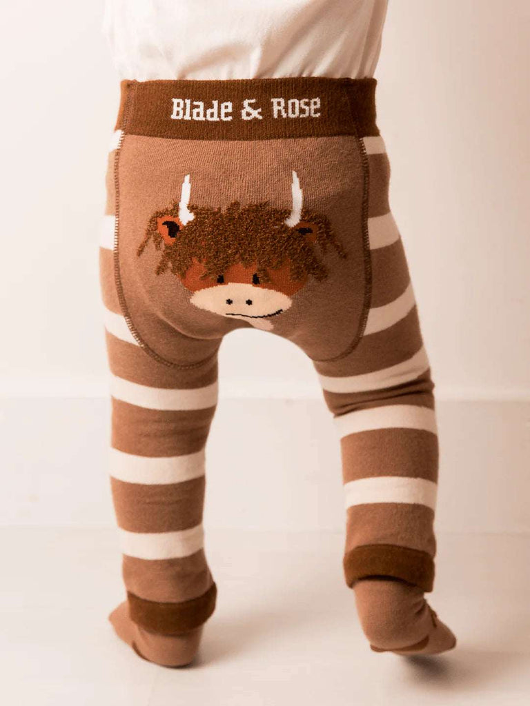 Blade & Rose Neutral Hamish Cow Leggings - bold, bright and fun! These fab leggings are brown and cream with a cute Hamish the Cow design. colourful background - back