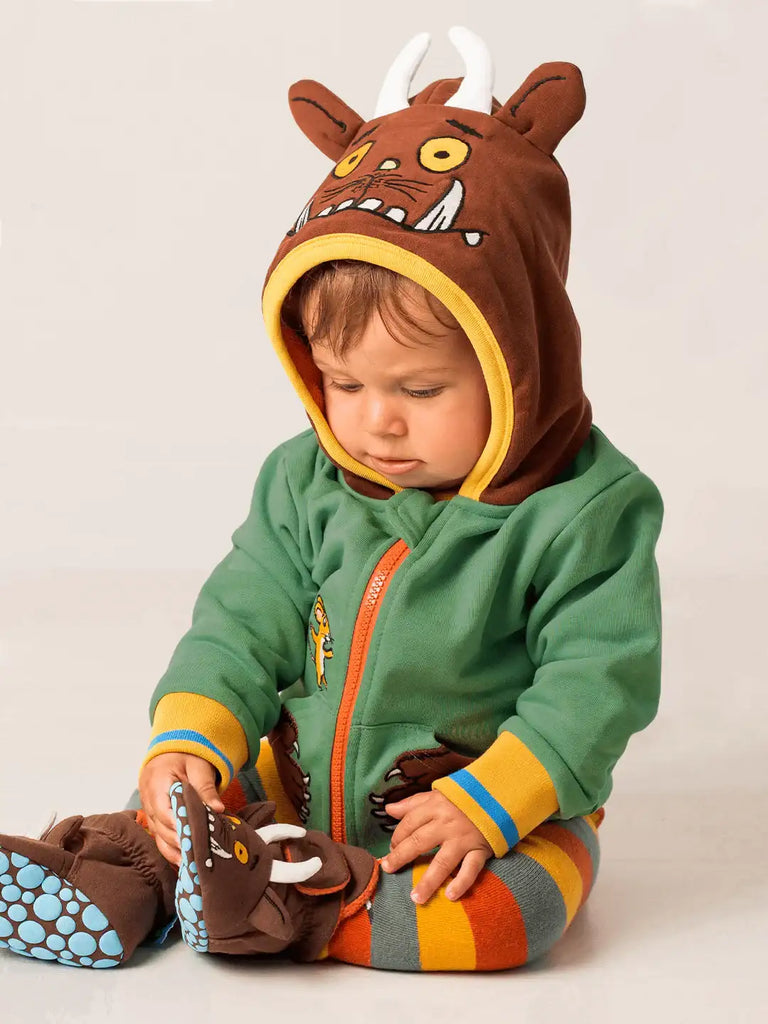 Blade & Rose Gruffalo Hoodie. Child wearing a green and brown costume with animal ears on a plain background