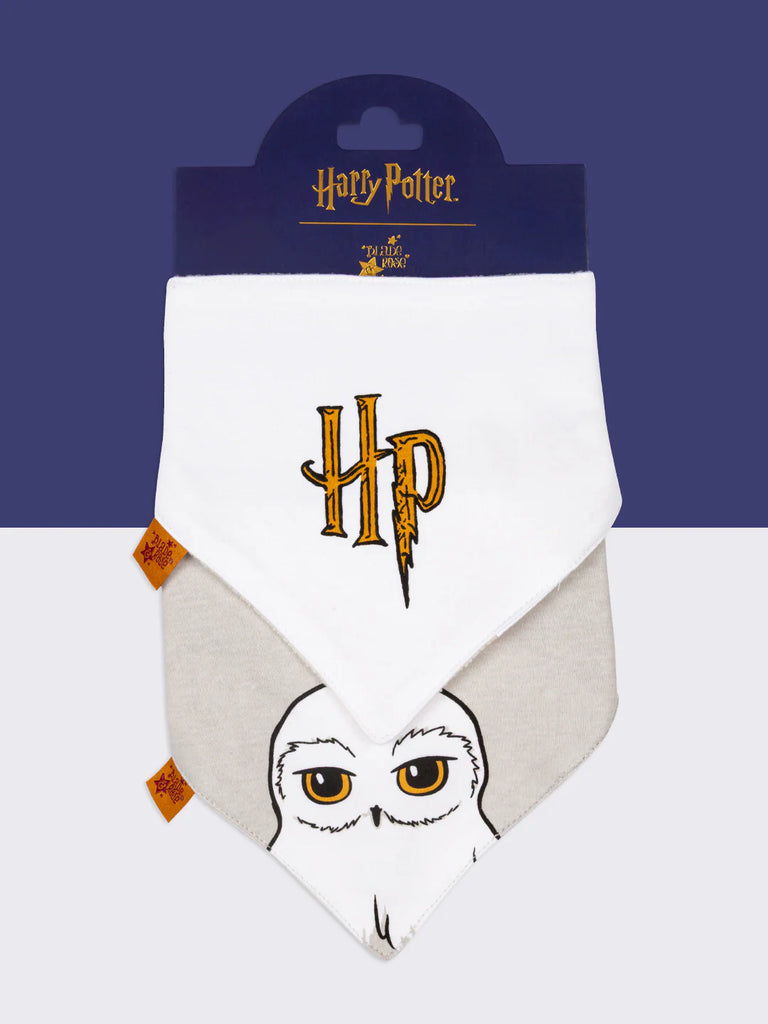 Blade & Rose Harry Potter Hedwig Bibs (Pack of 2). Harry Potter-themed bandana with owl design and 'HP' logo on packaging