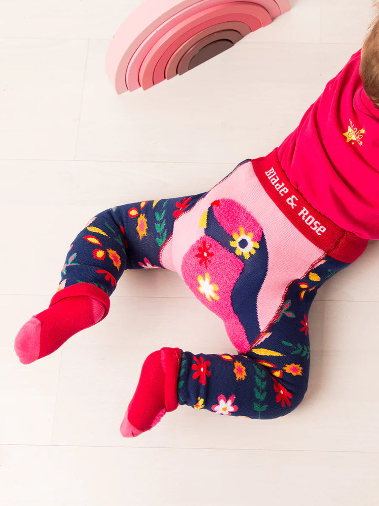 Blade & Rose Layla the Parrot Leggings- bold, bright and fun! These fab leggings feature a vibrant pink and navy design, with beautiful multi-coloured flowers on the legs and a playful Layla the Parrot print on the bottom.