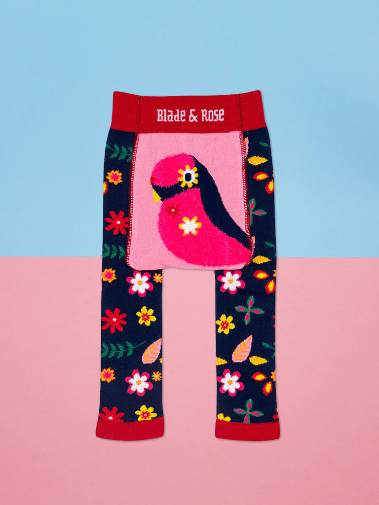 Blade & Rose Layla the Parrot Leggings- bold, bright and fun! These fab leggings feature a vibrant pink and navy design, with beautiful multi-coloured flowers on the legs and a playful Layla the Parrot print on the bottom.