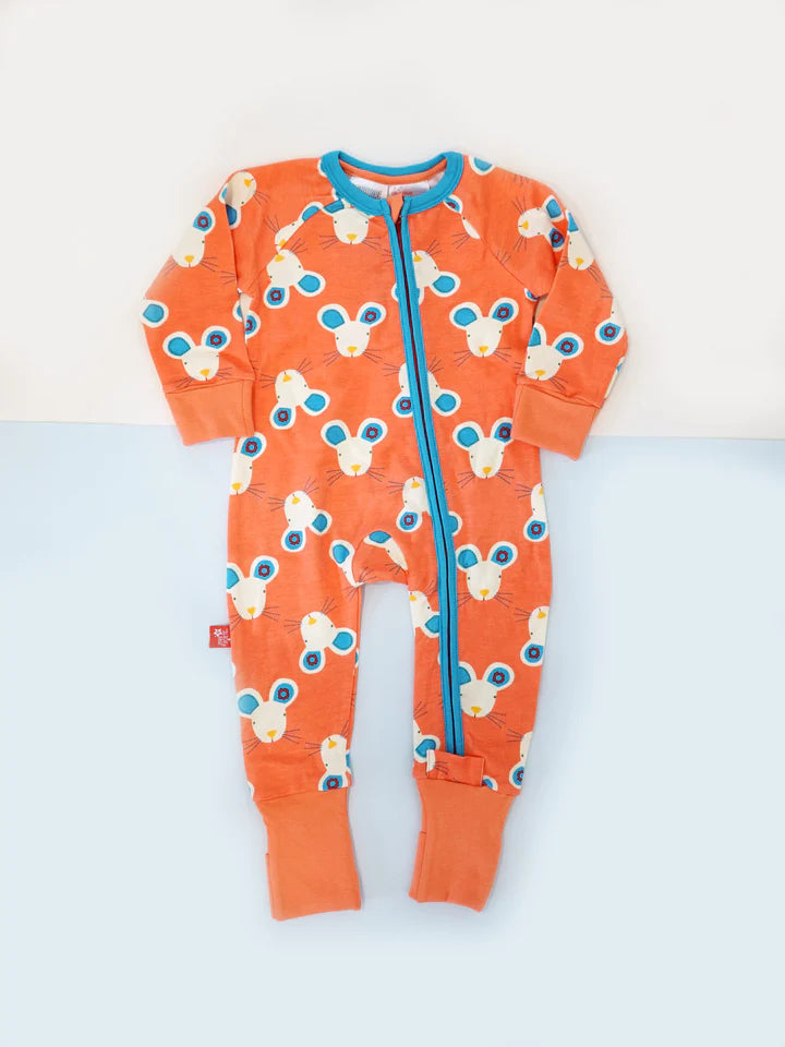 Blade & Rose Maura The Mouse  Zip-Up Romper - bold, bright and fun! This fab romper is coral with contrasting zip and the cutest Maura the Mouse design.