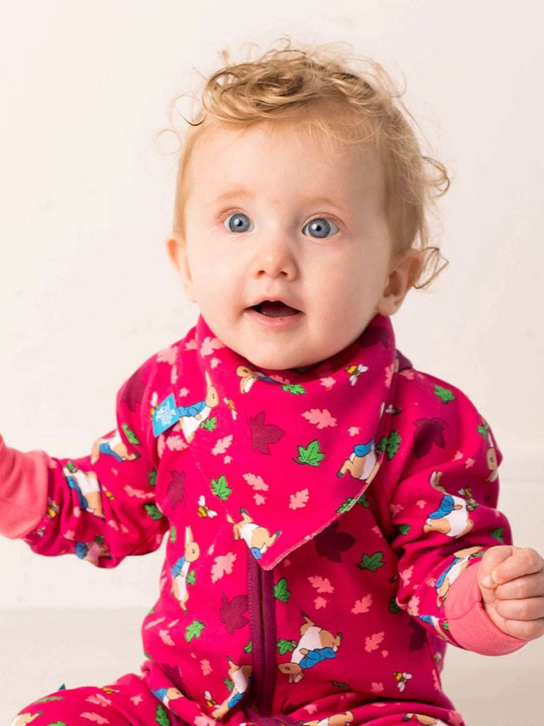 Blade & Rose Peter Rabbit Autumn Leaf Bib - bold, bright and fun! This gorgeous bandana bib in deep pink features an adorable Peter Rabbit design.