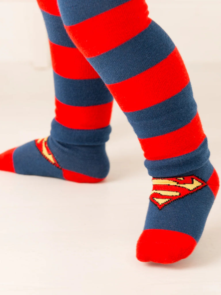 Blade & Rose Superman Socks. Red and blue striped socks with Superman logo on a white background