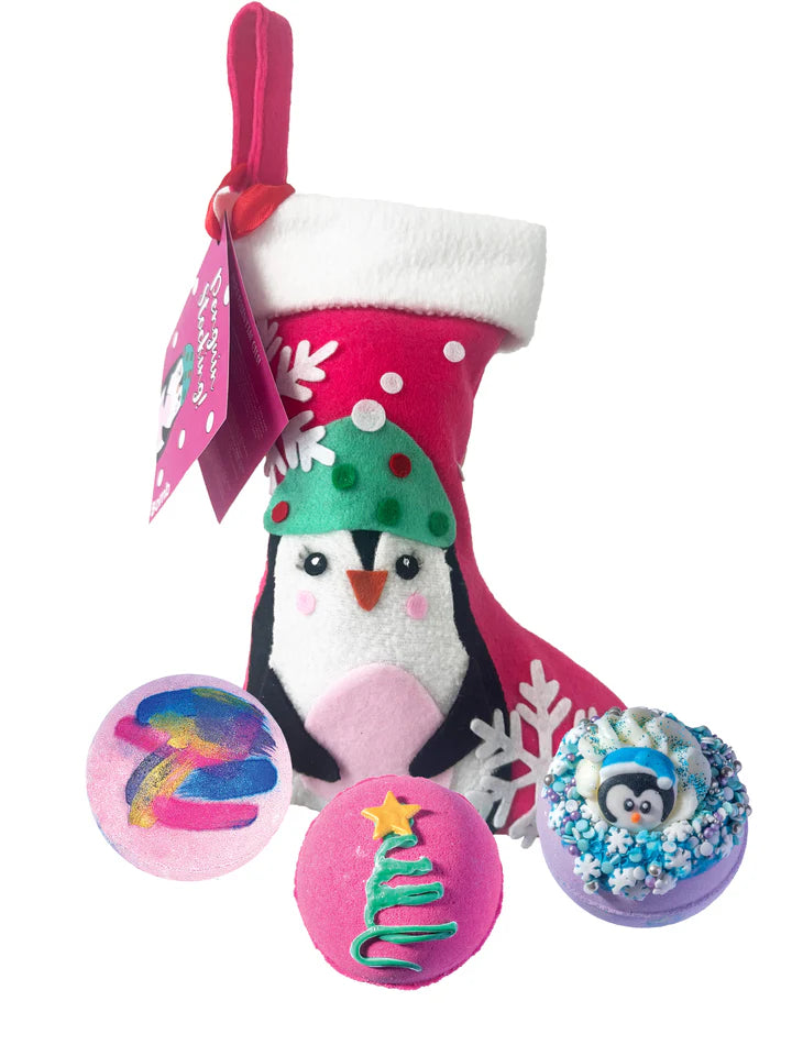 Bomb Cosmetics Penguin Stocking - penguin design and three bath bombs