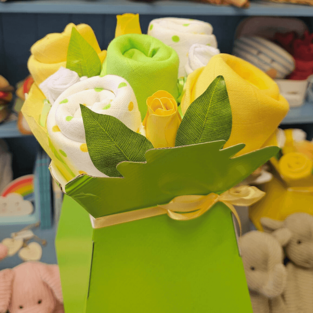 Say It Baby - Bright Baby Muslin Square Bouquet - closeup